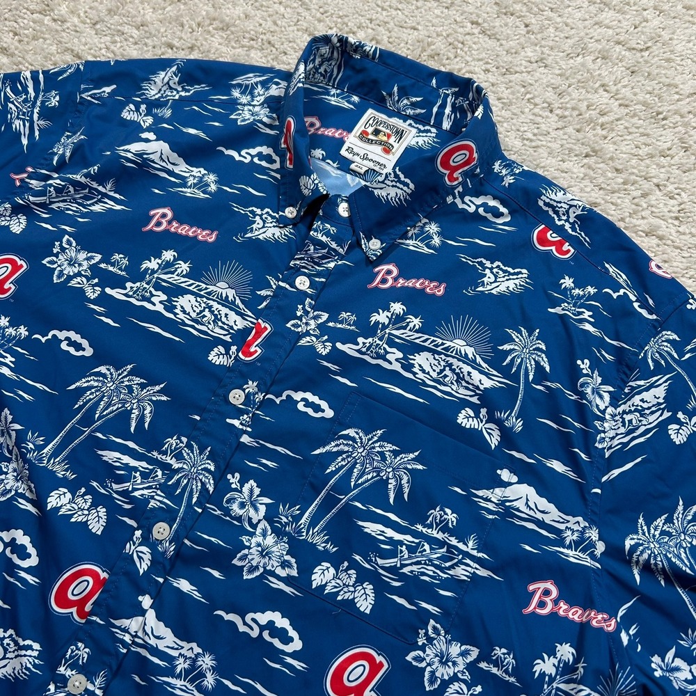 Reyn Spooner Atlanta Braves Shirt 3XL Blue MLB Cooperstown Hawaiian Button Down